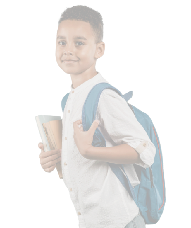 Student with books and carrying backpack